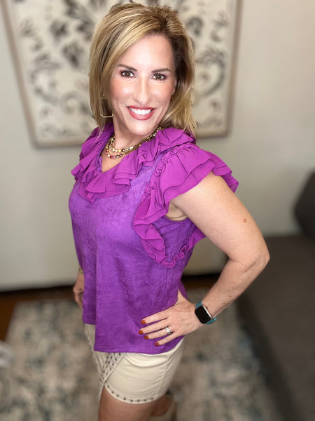 Purple Ruffle V-Neck